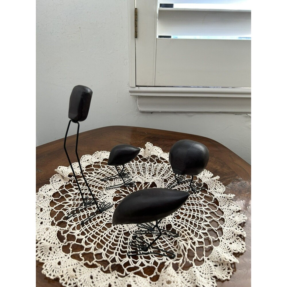 Ikea Fiskelage Wooden Bird Sculpture Set of 4 On Wire Legs